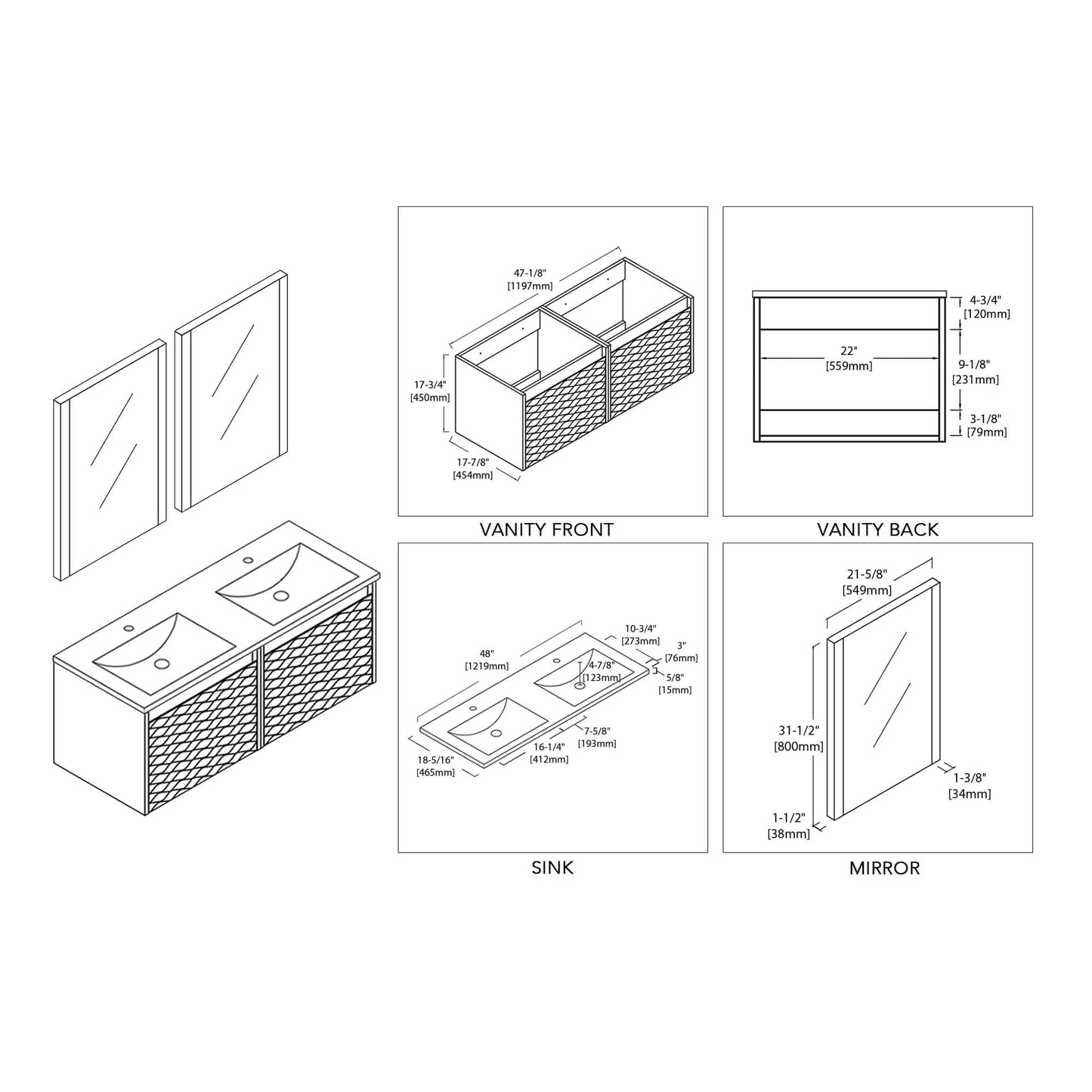 Blossom Paris 48 Inch Bathroom Vanity - V8008 48 01D