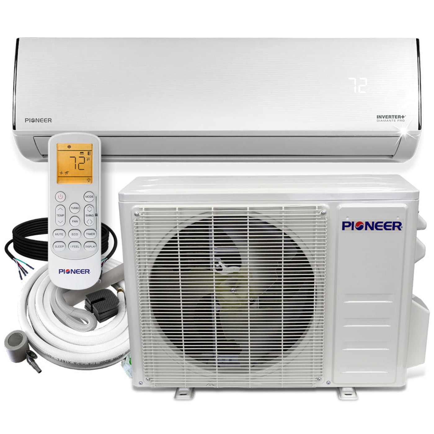 Pioneer Diamante Ultra 12,000 BTU 22 SEER2 Ductless Mini-Split Inverter++ Energy-Star Wi-Fi Air Conditioner Heat Pump Full Set 115V with 16 Ft. Kit - WYT012ALFI22RL