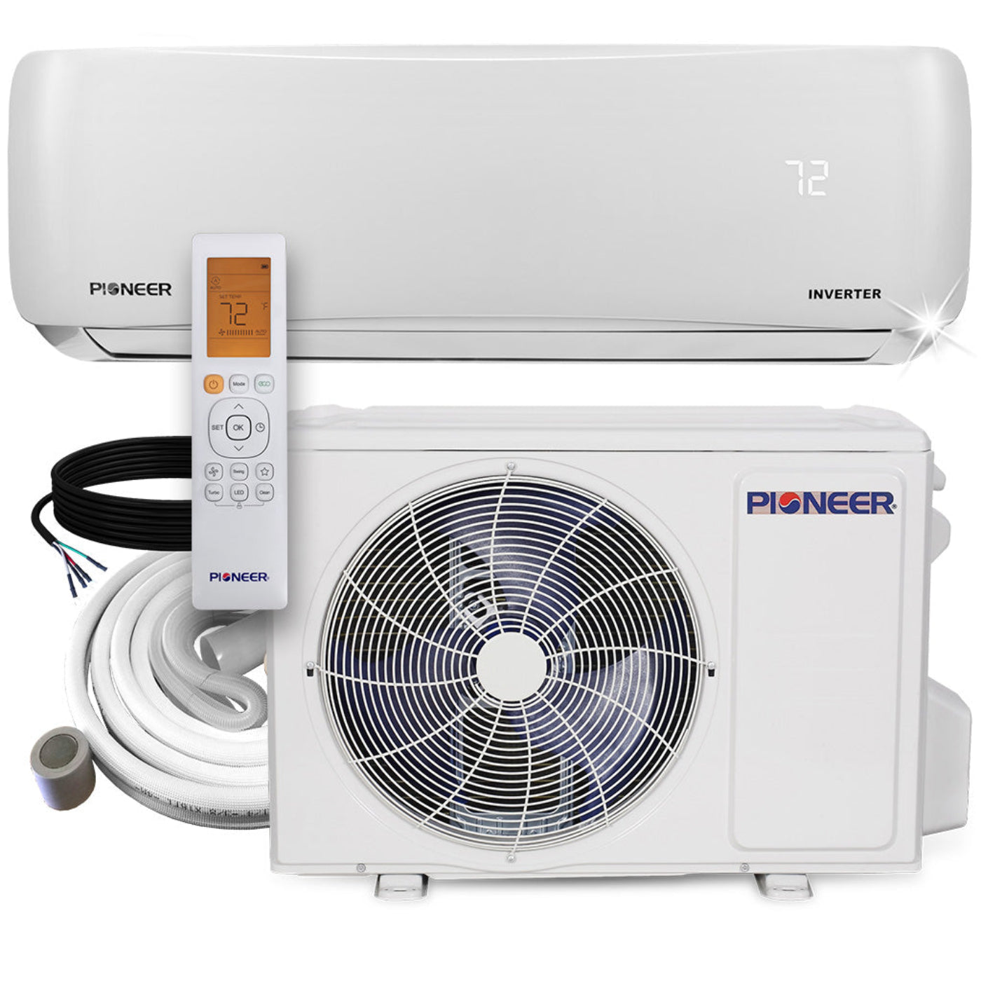 Pioneer 18,000 BTU 19 SEER2 Ductless Mini-Split Inverter+ Air Conditioner Heat Pump System Full Set 230V - WYS018GMFI20RL-10